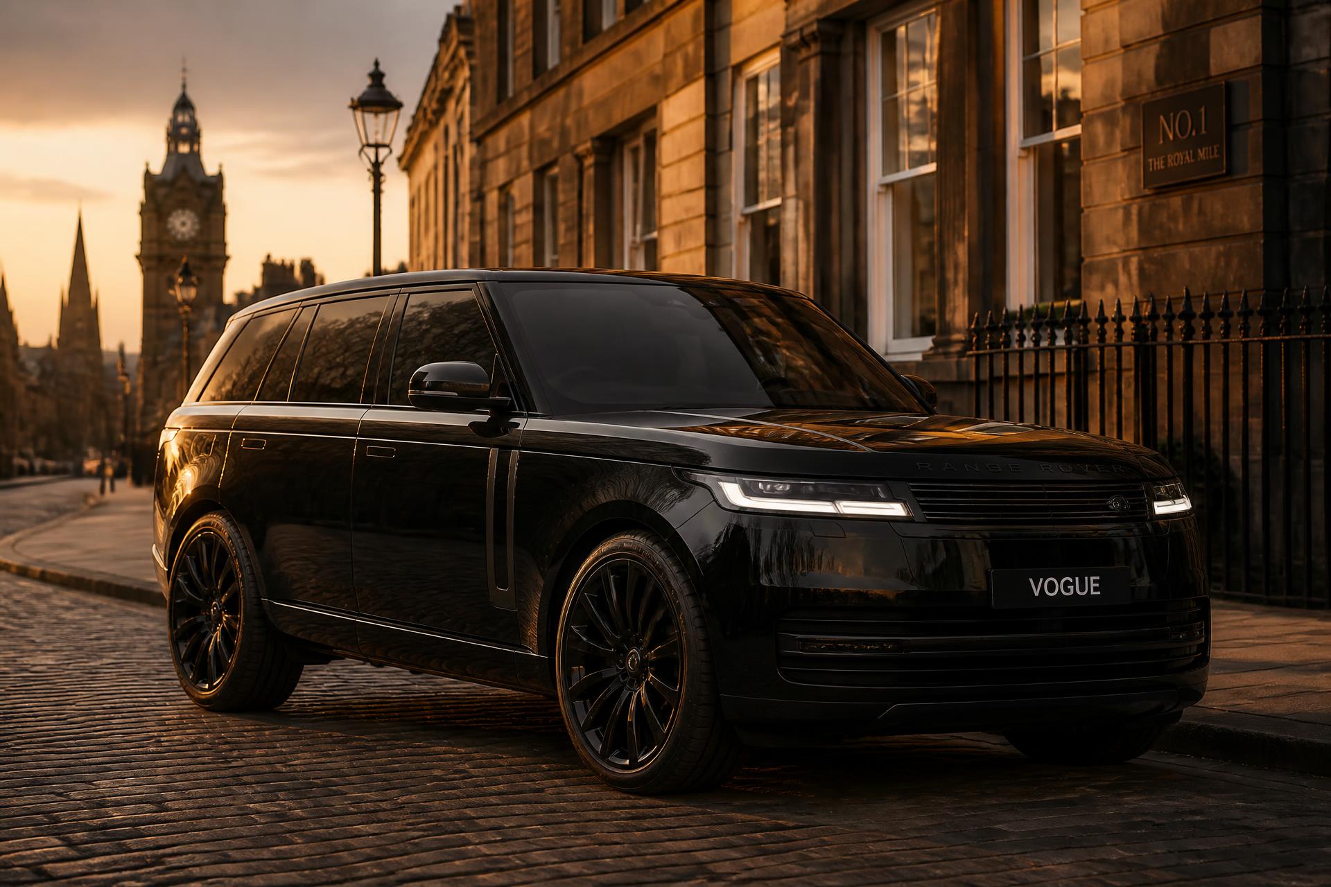 Black Range Rover Vogue at golden hour